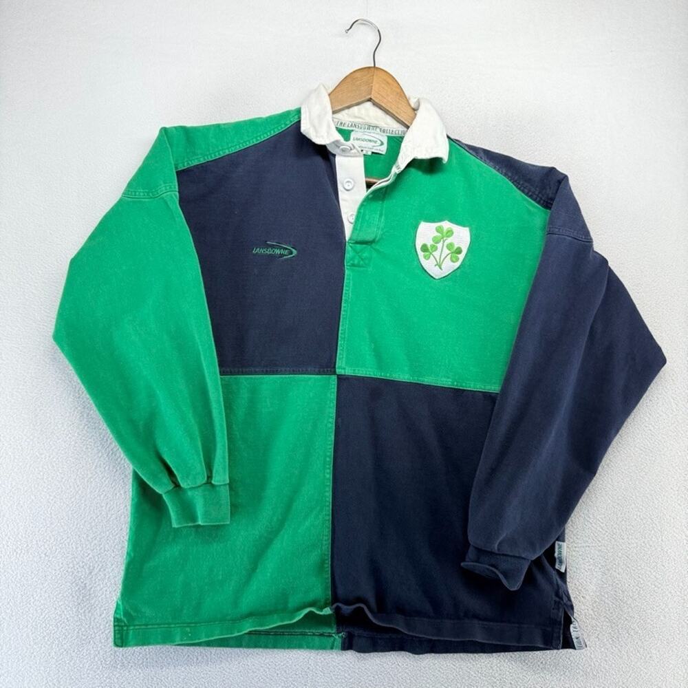 Vintage Ireland Rugby Shirt men's XL Blue Green Patchwork Lansdowne Emrbroidered